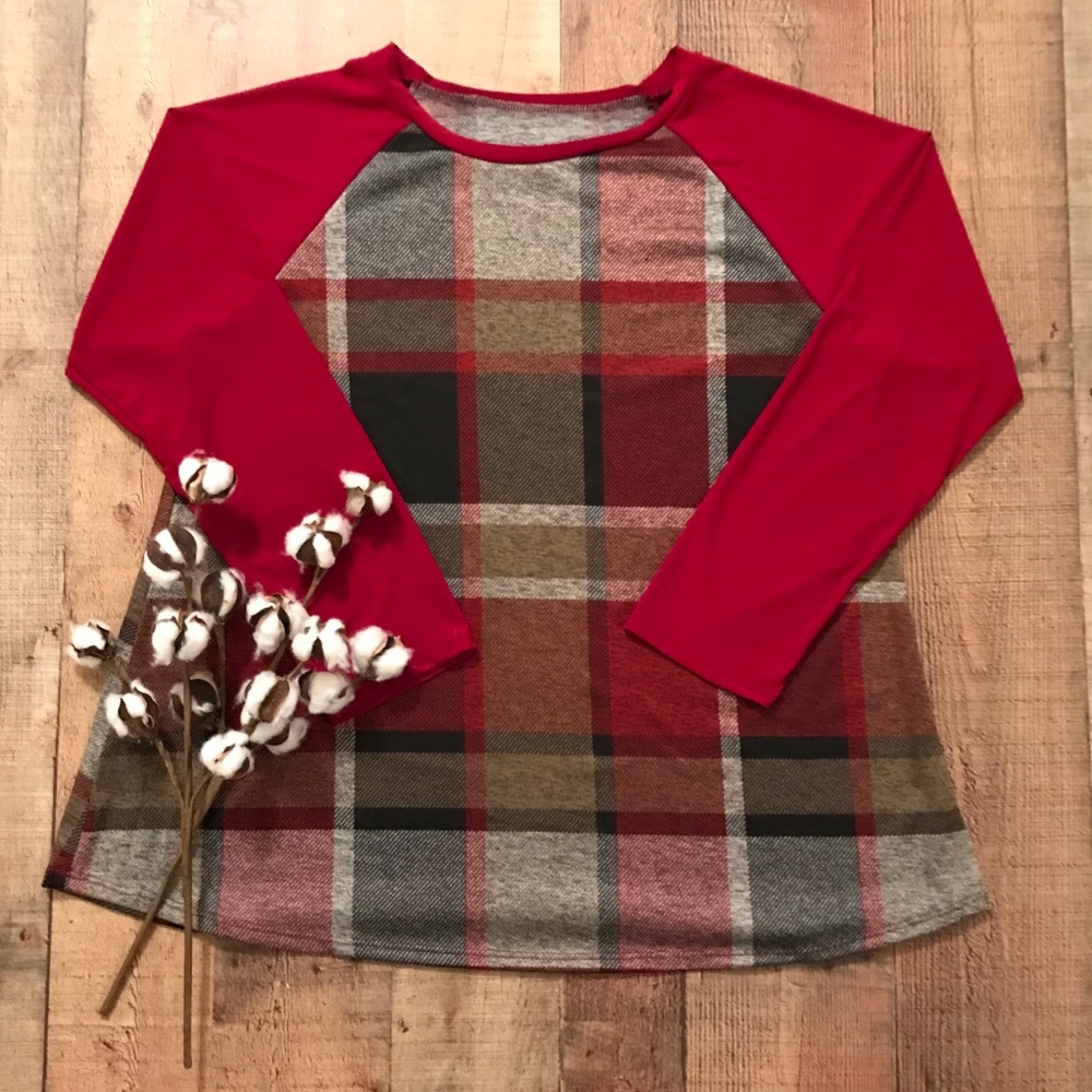 Burgundy Plaid Top - PLUS - Picture 3 of 3